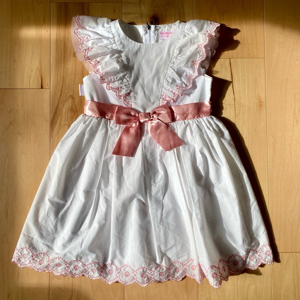 American Girl Bitty Baby White Dress with Pink Embroidery